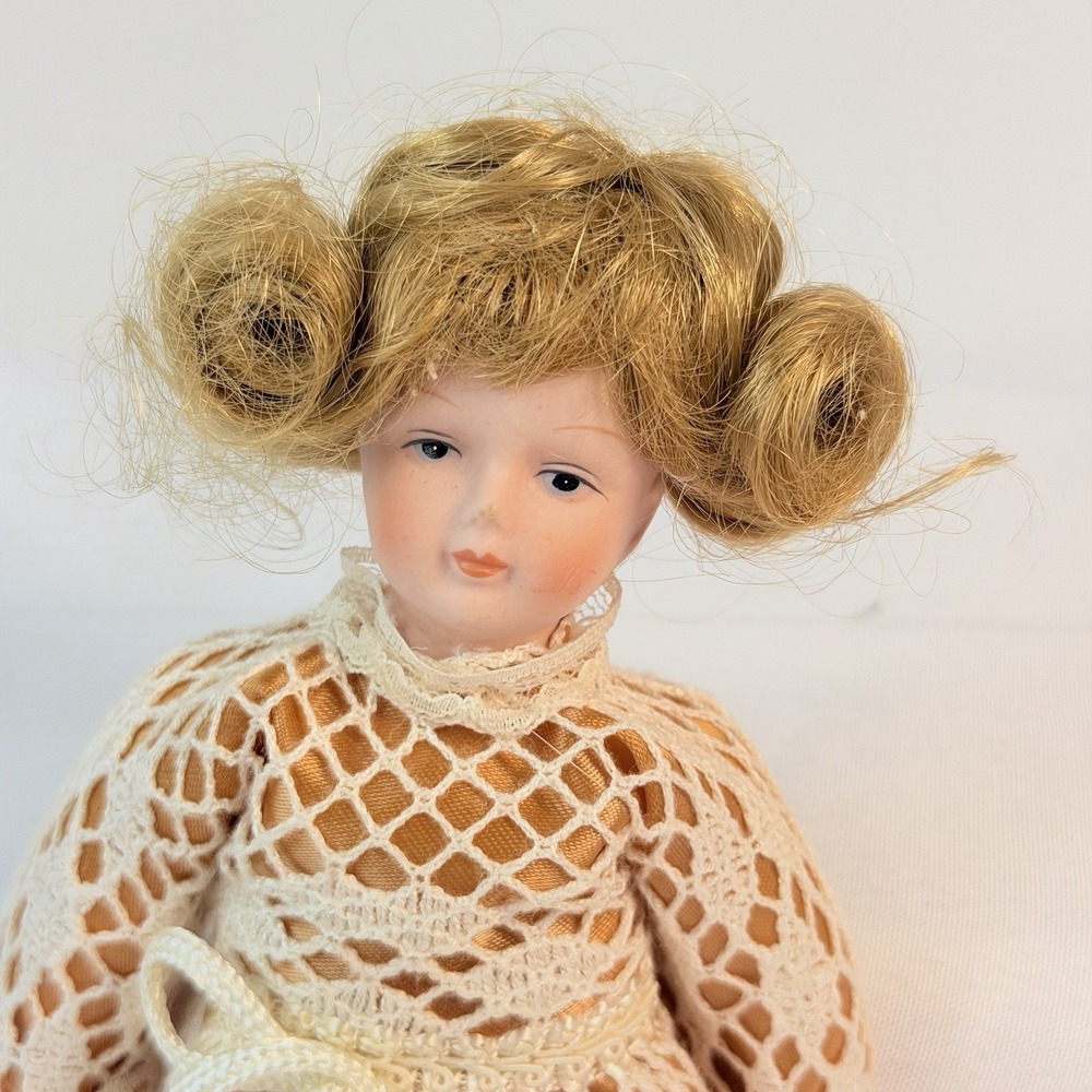 Porcelain Bisque 9" Doll Play Girl Vintage Victorian Mini Dollhouse ROC Granny